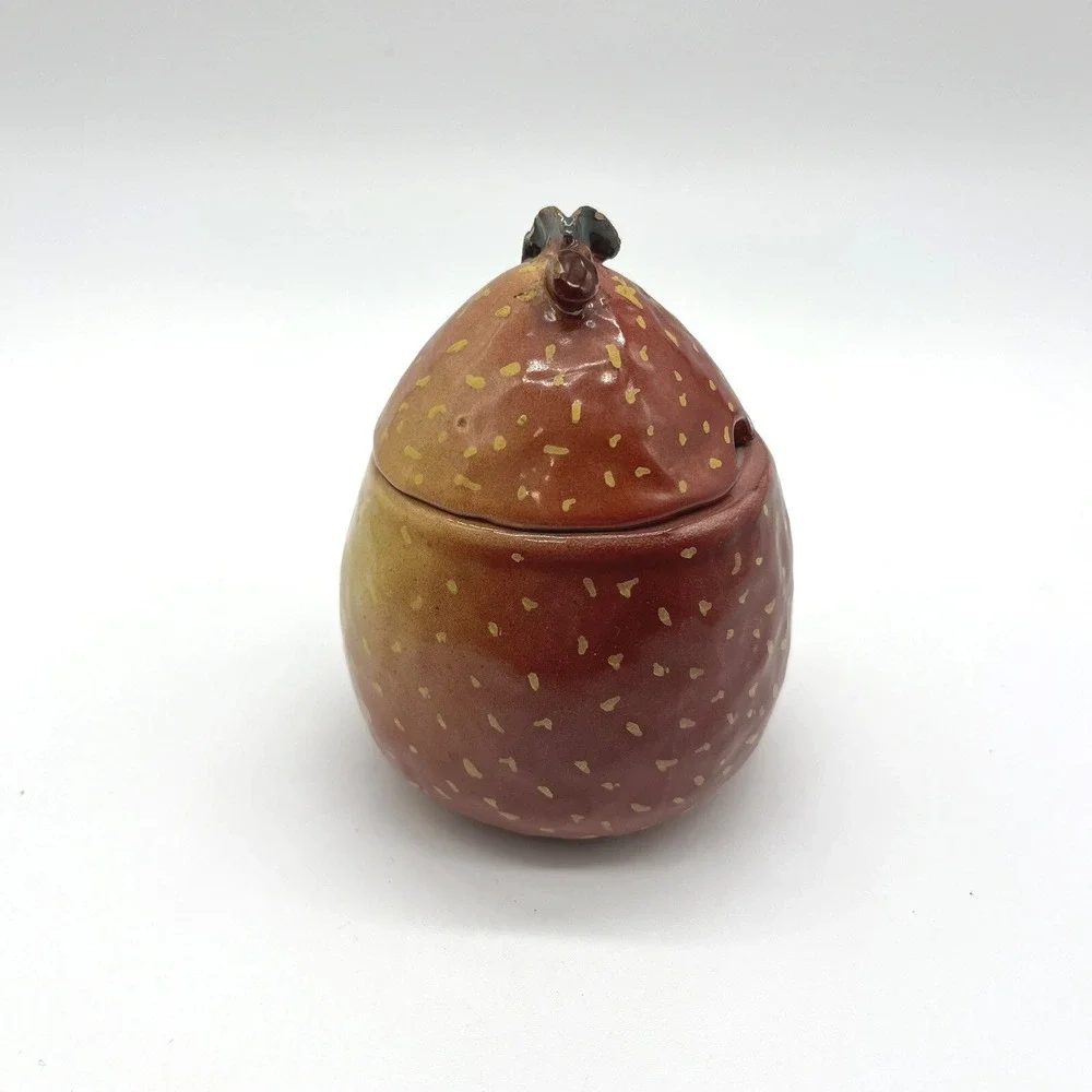 Handmade Ceramic Berry Sugar Bowl‎ with Lid Spoon Rest Unique Kitchen Decor